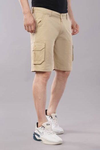 Solid Men Beige Cargo Shorts