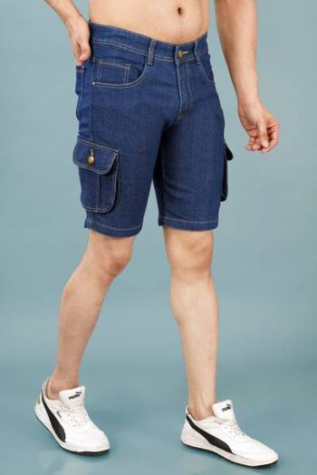 Dyed/Washed Men Dark Blue Denim Shorts