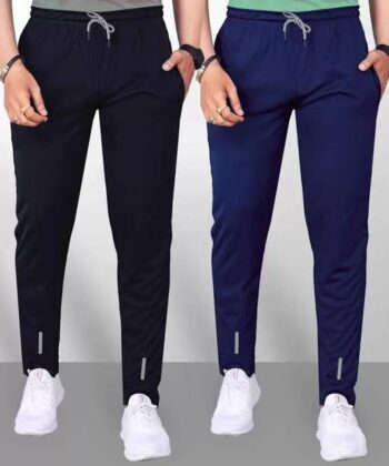 Men Solid Blue, Black Track Pants
