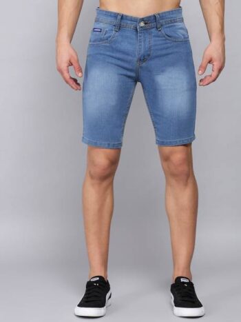 Dyed/Washed Men Denim Blue Denim Shorts