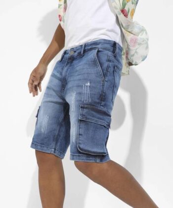 Self Design Men Denim Blue Denim Shorts