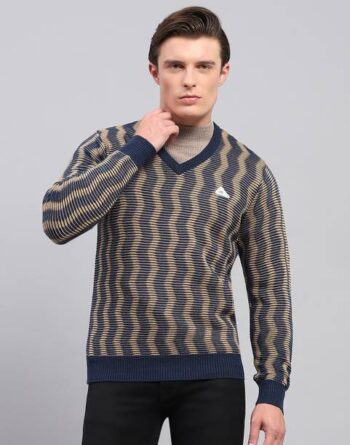 Men Striped Round Neck Grey, Black Sweater