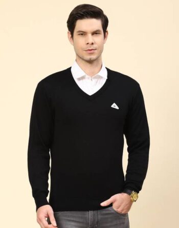 Men Colorblock V Neck Beige Sweater