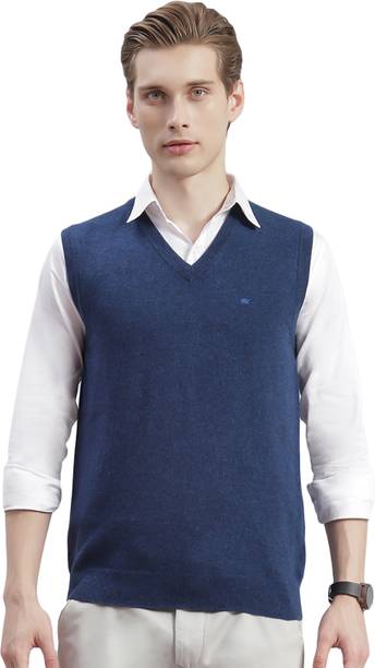 Men Colorblock V Neck Maroon Sweater