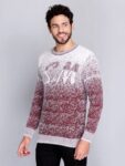 Men Self Design Round Neck Maroon Sweater