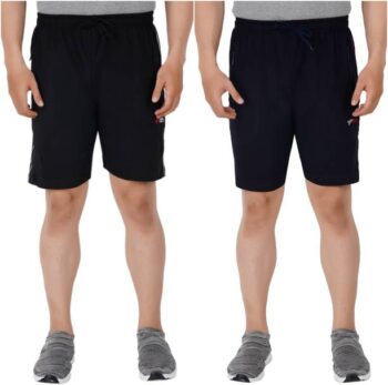 Pack of 2 Solid Men Black, Dark Blue Bermuda Shorts