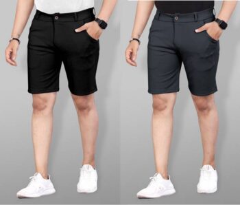 Pack of 2 Solid Men Black Casual Shorts