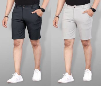 Pack of 2 Solid Men Grey, Black Casual Shorts