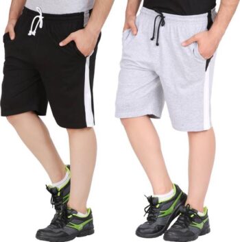 Pack of 2 Color Block Men Grey, Black Sports Shorts