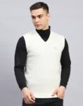 Men Self Design V Neck Beige Sweater