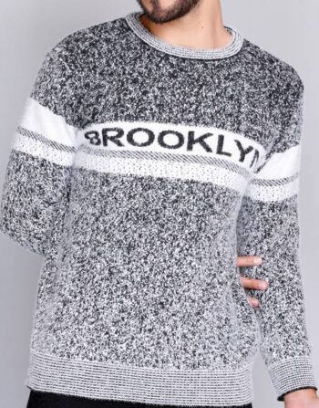 Men Printed Round Neck Black, White Sweater