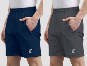 Pack of 2 Solid Men Blue, Dark Grey Casual Shorts
