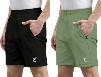 Pack of 2 Solid Men Black, Light Green Regular Shorts