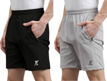 Pack of 2 Solid Men Black, Grey Regular Shorts, Sports