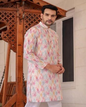 Men Geometric Print Regular Fit Long Kurta
