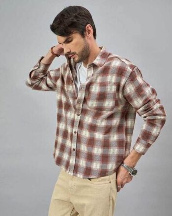Men Checked Oversized Fit Shirt with Patch Pocket