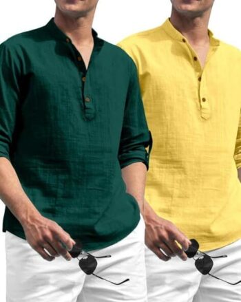 Pack of 2 Men Regular Fit Mandarin-Neck Kurtas