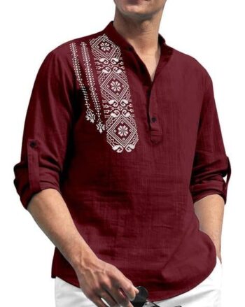 Men Regular Fit Short Kurta with Mandarin Collar