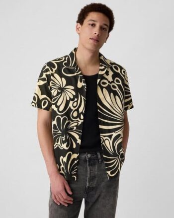 Men Short Sleeve Resort Collar Linen Blend Shirt