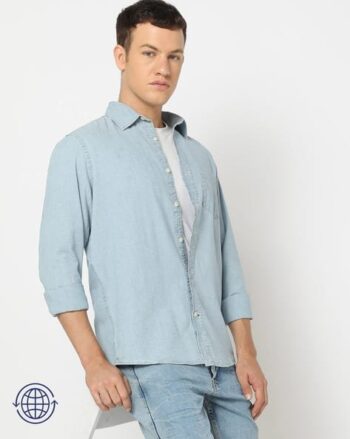 Men Slim Fit Chambray Shirt