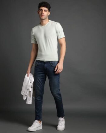 Men Light-Wash Skinny Fit Cropped Jeans