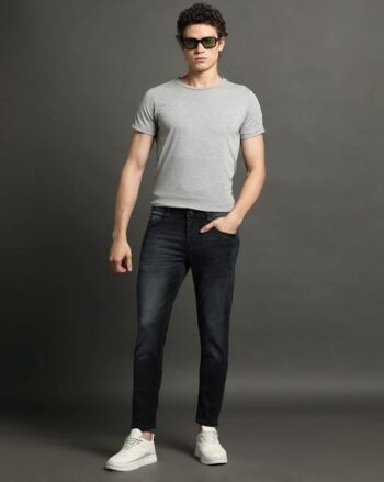 Men Stone-Wash Skinny Fit Cropped Jeans
