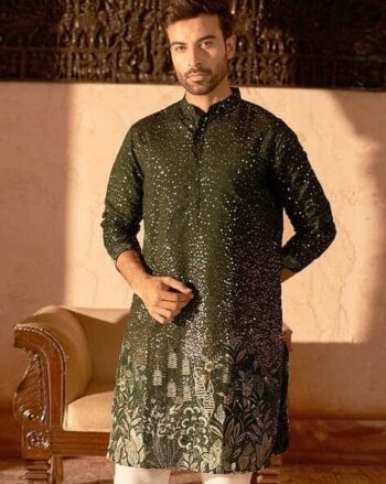 Embroidered and Sequins Silk Blend Kurta