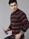 Men Printed Round Neck Maroon Sweater
