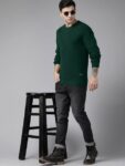 Men Solid Round Neck Green Sweater