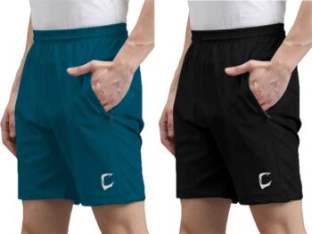 Pack of 2 Solid Men Light Blue, Black Sports Shorts