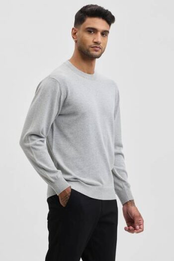 Men Solid Crew Neck Grey Sweater