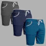 Pack of 3 Solid Men Grey, Dark Blue, Light Blue Casual Shorts