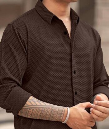 Men Regular, Super Slim Fit Self Design Spread Collar