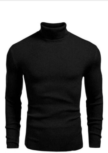 Men Solid Turtle Neck Black Sweater
