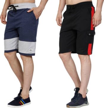 Pack of 2 Self Design Men Dark Blue, Black Regular  Shorts