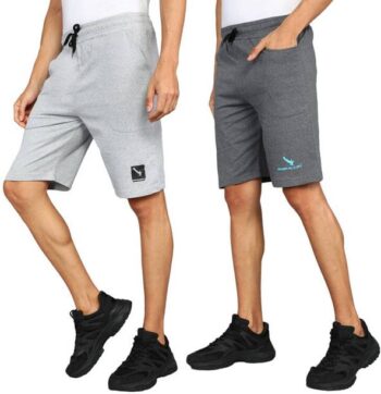 Pack of 2 Self Design Men Silver, Grey Regular Shorts