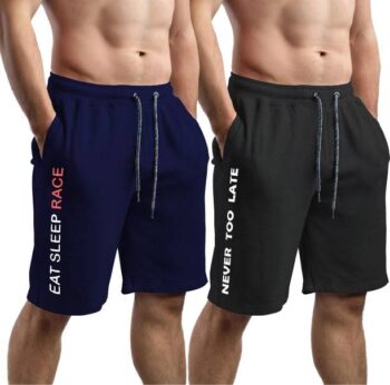Pack of 2 Printed Men Dark Blue, Black Regular Shorts