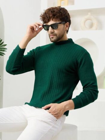 Men Woven Round Neck Multicolor Sweater