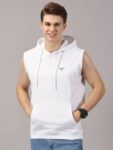 Men Sleeveless Solid Hooded Sweatshirt