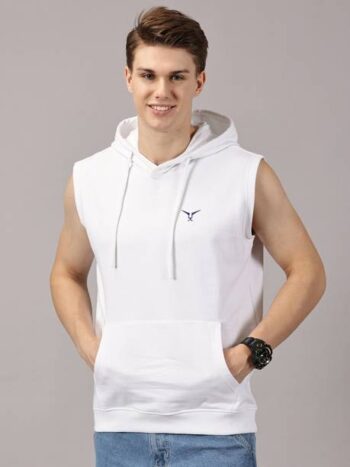 Men Sleeveless Solid Hooded Sweatshirt