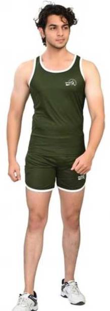 Self Design Men Khaki Running Shorts