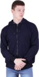 Men Solid Hooded Neck Blue Sweater