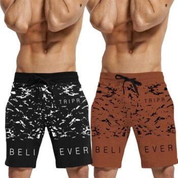 Pack of 2 Solid Men Light Green, Grey Regular Shorts