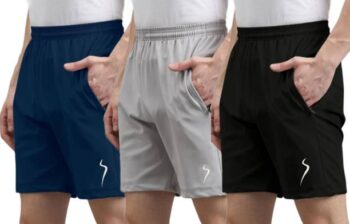 Pack of 3 Solid Men Black, Grey, Blue Sports Shorts