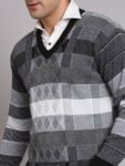 Men Striped V Neck Black Sweater
