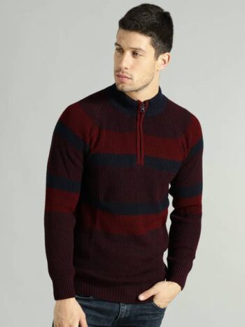 Men Solid Cowl Neck Black Sweater