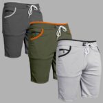 Pack of 3 Solid Men Grey, Green, Silver Casual Shorts