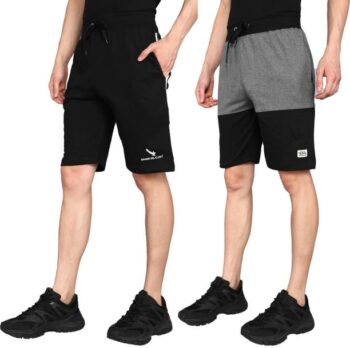 Pack of 2 Self Design Men Black, Grey Regular Shorts