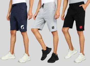 Pack of 3 Self Design Men Blue, Black, Silver Regular Shorts
