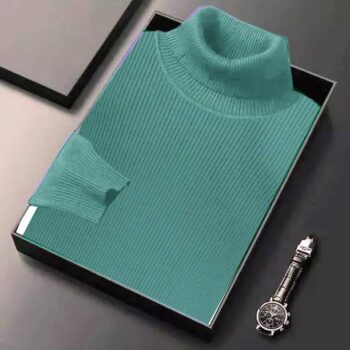 Men Self Design High Neck Maroon Sweater